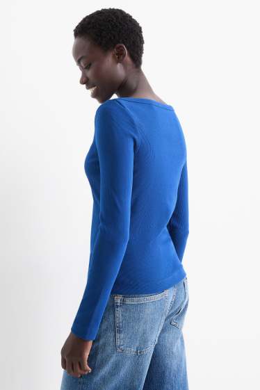 Femmes - Haut à manches longues - slim fit - finition côtelée - bleu