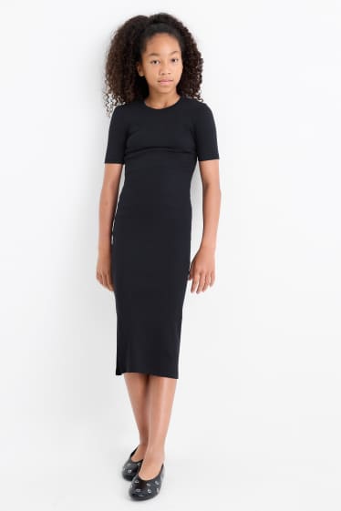 Children Girls - T-shirt dress - ribbed - black