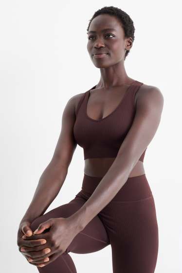 Donna - Reggiseno sportivo - imbottito - senza cuciture - marrone scuro