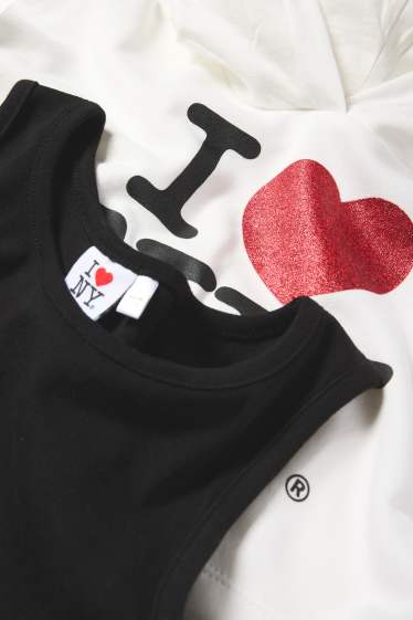 Bambine - New York - set - felpa con cappuccio e top - 2 pezzi - bianco