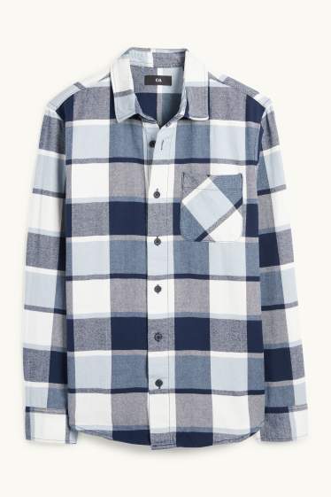 Hommes - Chemise - regular fit - col kent - à carreaux - bleu