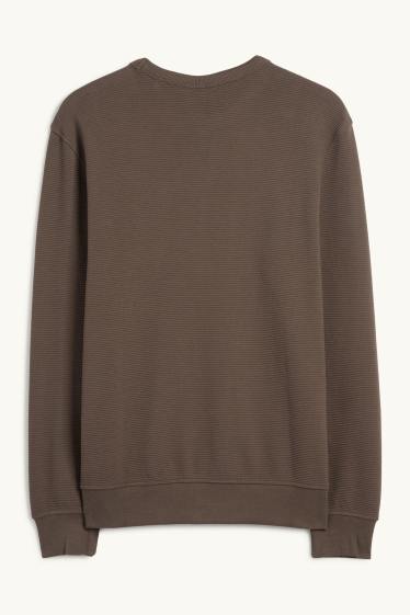 Heren - Sweatshirt - geribd - donkerbruin