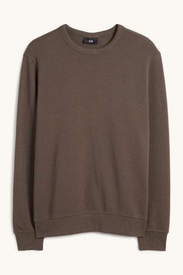 Heren - Sweatshirt - geribd - donkerbruin