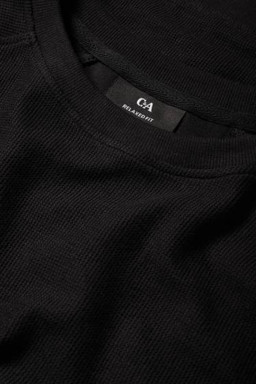 Uomo - Maglia a maniche lunghe - tessuto tramato - nero