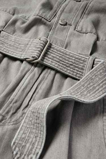 Damen - Jeans-Jumpsuit mit Gürtel - helljeansgrau