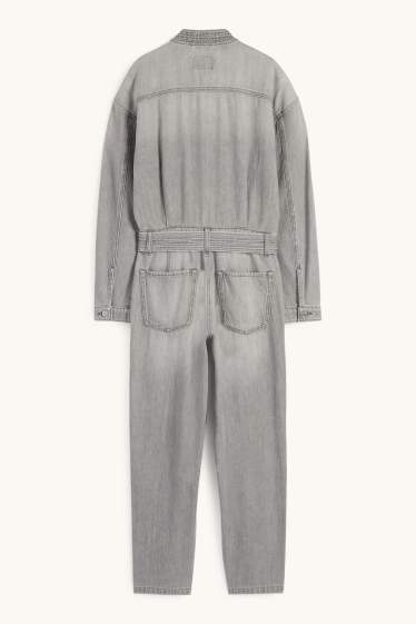 Damen - Jeans-Jumpsuit mit Gürtel - helljeansgrau