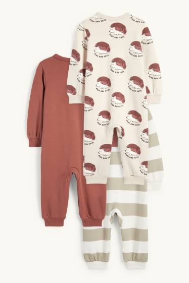 Unisex - Multipack 3er - Igel - Baby-Schlafanzug - cremeweiß