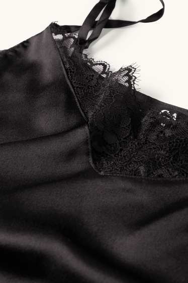 Donna - Camicia da notte di raso - nero