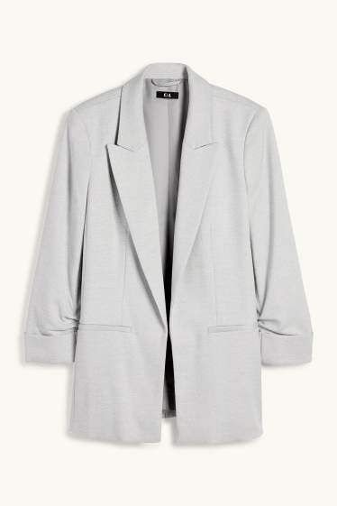 Femmes - Blazer long - regular fit - texturé - gris clair