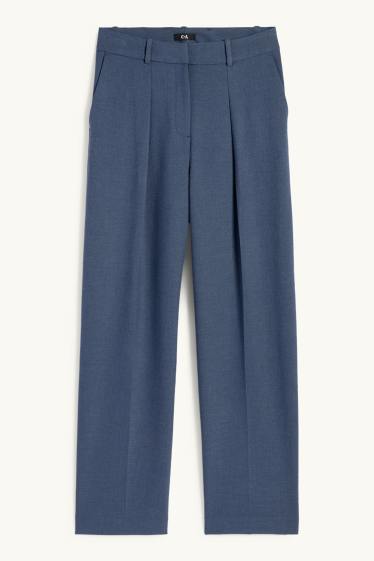 Dames - Business-broek - high waist - wide leg - donkerblauw