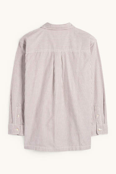 Kinderen: jongens - Overhemd - gestreept - bruin / crème wit
