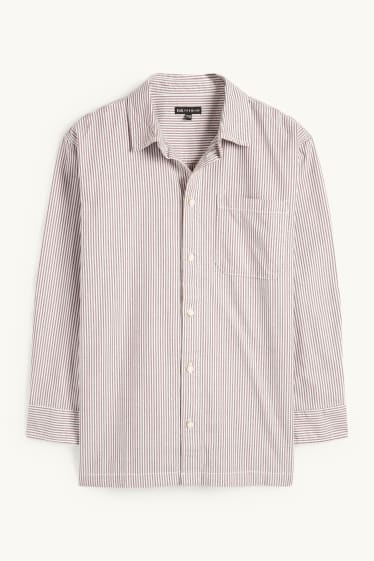 Kinderen: jongens - Overhemd - gestreept - bruin / crème wit
