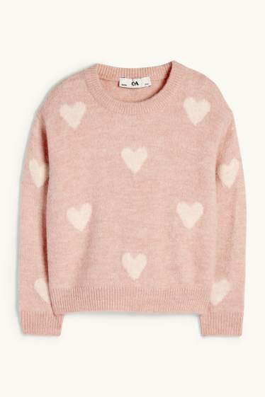 Kinder Mädchen - Herz - Pullover - rosa