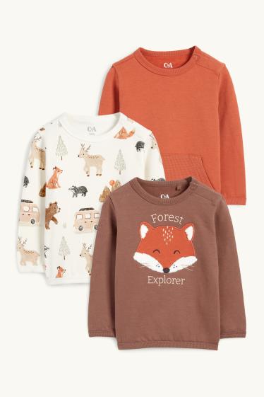 Niemowlęta chłopcy - Wielopak, 3 szt. - lis i dzikie zwierzęta - bluza niemowlęca - brązowy / beżowy