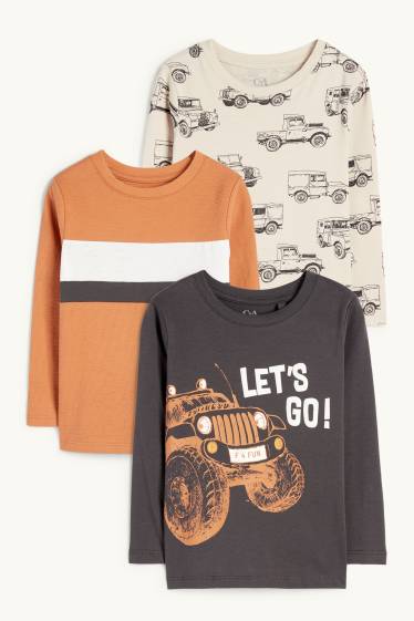Children Boys - Multipack of 3 - car - long sleeve top - gray / beige