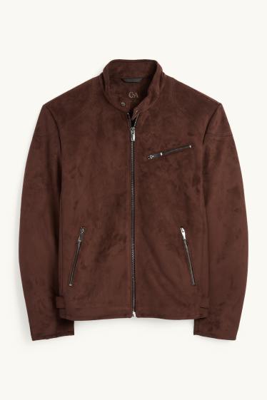 Herren - Bikerjacke - Velourslederimitat - braun