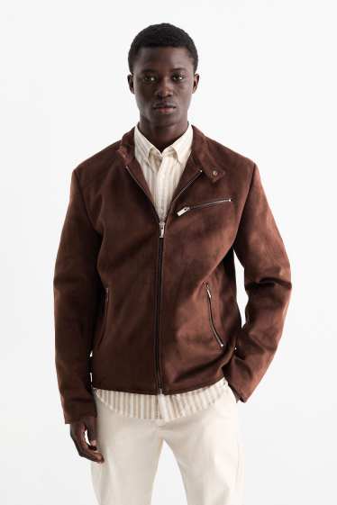 Herren - Bikerjacke - Velourslederimitat - braun