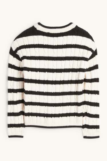 Kinderen: meisjes - Trui - gestreept - kabelpatroon - zwart / wit