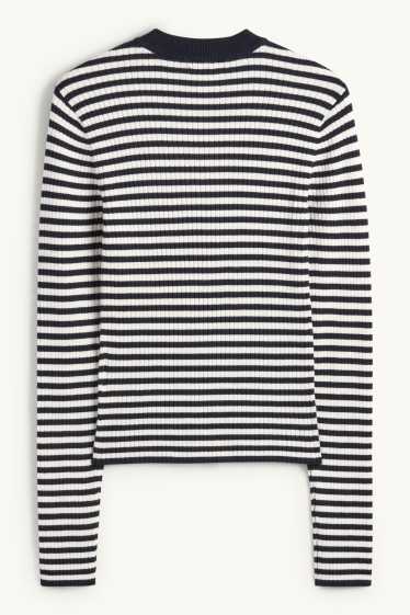Dona - Samarreta de màniga llarga - de canalé - de ratlles - blau fosc / blanc