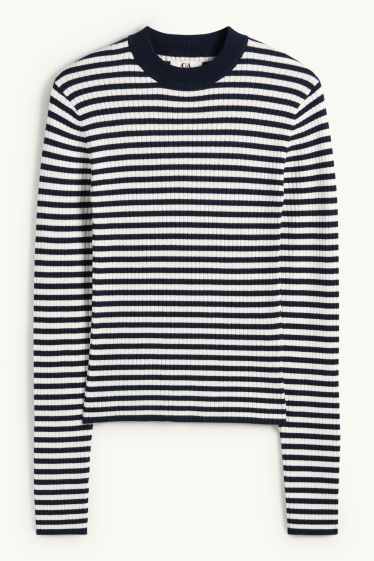 Dona - Samarreta de màniga llarga - de canalé - de ratlles - blau fosc / blanc