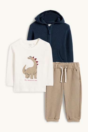 Baby: jongens - Dino - baby-outfit - 3-delig - blauw / beige