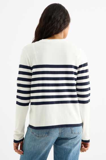 Femei - Cardigan tricotat - cu dungi - alb / albastru