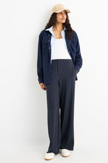 Donna - Pantaloni di jersey - vita media - straight fit- a righe - blu scuro