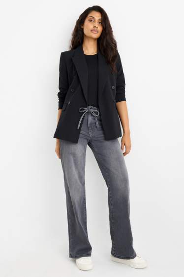 Women - Wide leg jeans - mid-rise waist - denim-gray