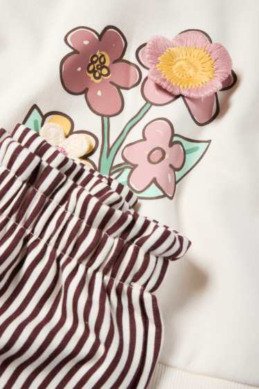 Kinderen: meisjes - Bloem - set - sweatshirt en jersey broek - 2-delig - crème wit