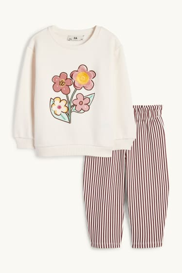 Kinderen: meisjes - Bloem - set - sweatshirt en jersey broek - 2-delig - crème wit