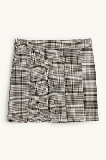 Kinder Mädchen - Faltenrock - kariert - schwarz / beige