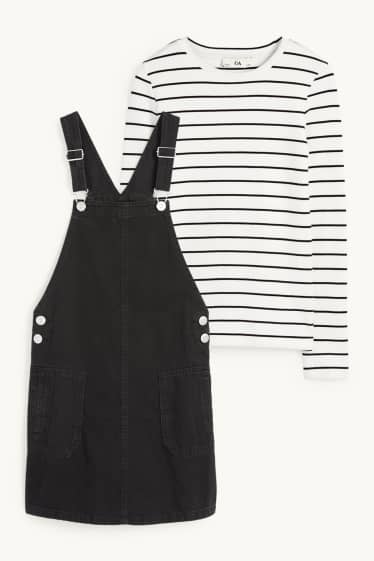 Nena - Conjunt - samarreta de mànigues llargues i vestit de peto texà - 2 peces - negre/blanc