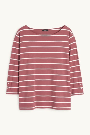 Women - Long sleeve top - striped - bordeaux