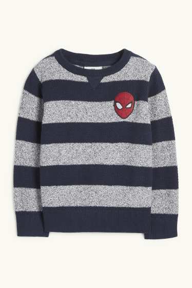 Kinder Buben - Spider-Man - Pullover - gestreift - strukturiert - dunkelblau