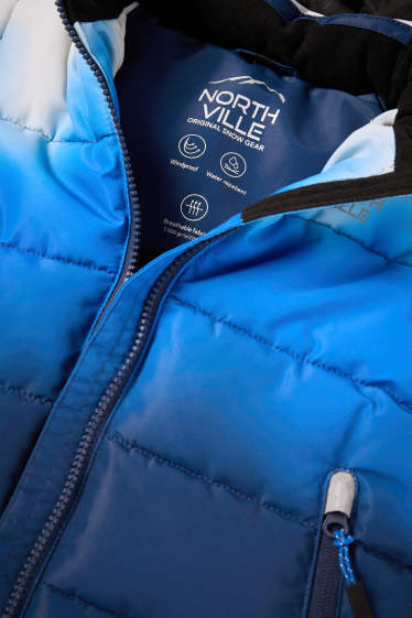 Kinder Jungen - Skijacke mit Kapuze - wasserabweisend - gemustert - dunkelblau