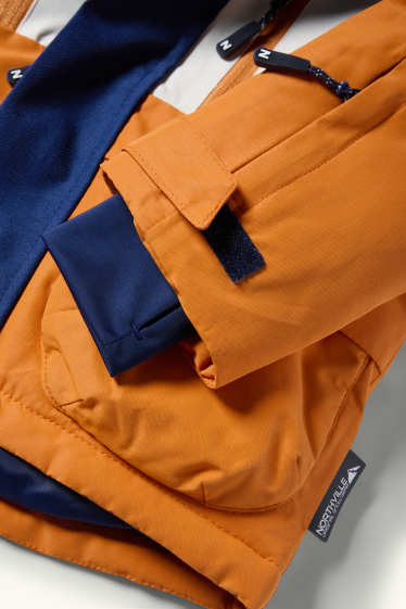 Kinderen: jongens - Ski-jas met capuchon - waterdicht - oranje / blauw