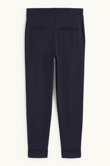 Dames - Broek van jersey - mid waist - tapered fit - donkerblauw