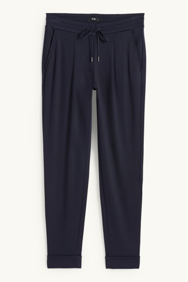Dames - Broek van jersey - mid waist - tapered fit - donkerblauw