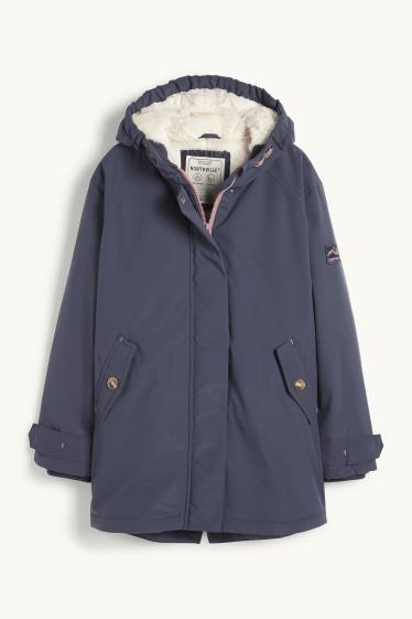 Enfants filles - Parka avec capuche - imperméable - bleu foncé