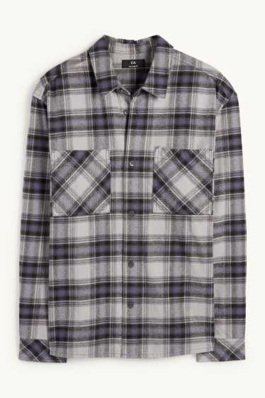 Hommes - Chemise en flanelle - relaxed fit - col kent - à carreaux - gris clair