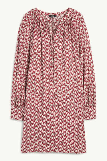 Femmes - Robe évasée - à motif - rouge / blanc crème