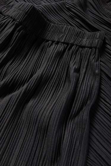 Women - Plissé trousers - high-rise waist - wide leg - black