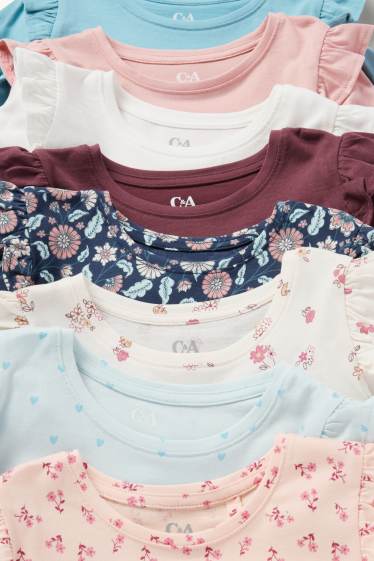 Niñas - Pack de 8 - flores y corazones - camisetas de manga larga - rosa