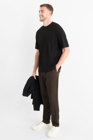 Men - Chinos - tapered fit - textured - dark brown