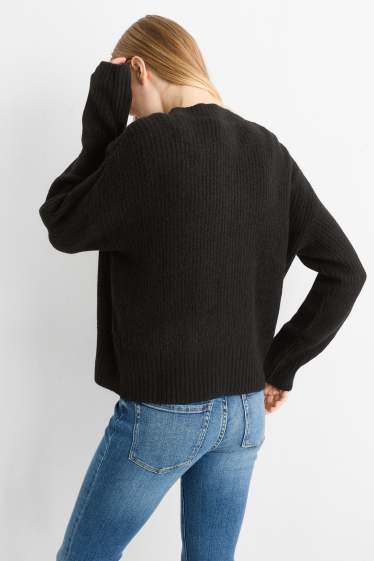 Damen - Strickjacke - gerippt - schwarz