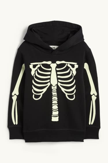 Kinderen: jongens - Halloween - skelet - hoodie - glow in the dark - zwart