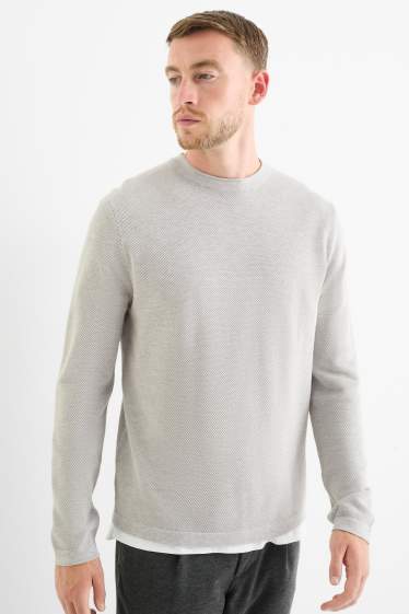 Hommes - Pull - texturé - gris clair