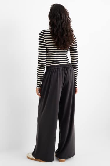 Dames - Jersey broek - high waist - wide leg - zwart