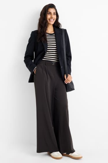 Dames - Jersey broek - high waist - wide leg - zwart