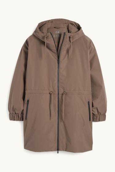 Damen - Regenmantel mit Kapuze - gefüttert - wasserdicht - braun